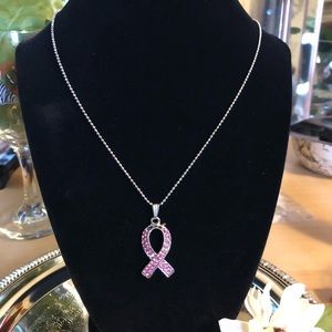 Breast Cancer Awareness Necklace Silver Tone